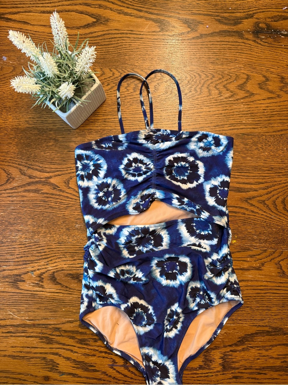 Crewcuts Girls Navy and White Tie-Dye One-Piece Swimsuit